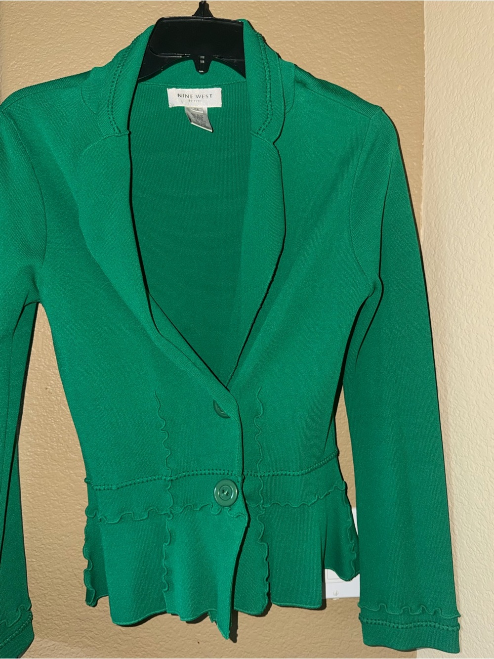 Nine West Emerald Green Ruffle Peplum Blazer